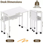 Folding Desk Small Rolling Desk with Storage Shelf,31.5 Inch Foldable Computer Table with Wheels,Portable Office Desk for Small Space Sofa Table