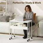 Folding Desk Small Rolling Desk with Storage Shelf,31.5 Inch Foldable Computer Table with Wheels,Portable Office Desk for Small Space Sofa Table