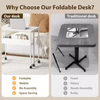 Folding Desk Small Rolling Desk with Storage Shelf,31.5 Inch Foldable Computer Table with Wheels,Portable Office Desk for Small Space Sofa Table