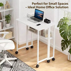 Folding Desk Small Rolling Desk with Storage Shelf,31.5 Inch Foldable Computer Table with Wheels,Portable Office Desk for Small Space Sofa Table