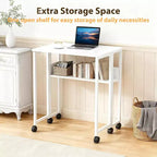 Folding Desk Small Rolling Desk with Storage Shelf,31.5 Inch Foldable Computer Table with Wheels,Portable Office Desk for Small Space Sofa Table