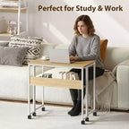 Folding Desk Small Rolling Desk with Storage Shelf,31.5 Inch Foldable Computer Table with Wheels,Portable Office Desk for Small Space Sofa Table