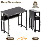 Folding Desk Small Rolling Desk with Storage Shelf,31.5 Inch Foldable Computer Table with Wheels,Portable Office Desk for Small Space Sofa Table