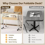 Folding Desk Small Rolling Desk with Storage Shelf,31.5 Inch Foldable Computer Table with Wheels,Portable Office Desk for Small Space Sofa Table