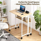 Folding Desk Small Rolling Desk with Storage Shelf,31.5 Inch Foldable Computer Table with Wheels,Portable Office Desk for Small Space Sofa Table