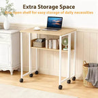 Folding Desk Small Rolling Desk with Storage Shelf,31.5 Inch Foldable Computer Table with Wheels,Portable Office Desk for Small Space Sofa Table