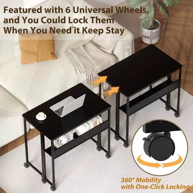 Folding Desk Small Rolling Desk with Storage Shelf,31.5 Inch Foldable Computer Table with Wheels,Portable Office Desk for Small Space Sofa Table