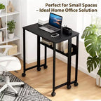 Folding Desk Small Rolling Desk with Storage Shelf,31.5 Inch Foldable Computer Table with Wheels,Portable Office Desk for Small Space Sofa Table