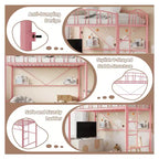 Loft Bed Twin Size with Ladde and Arched Guardrail, Heavy Duty Metal Loft Bed Frame for Kids and Adults, Space Saving, No Box Spring Needed, Pink
