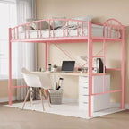 Loft Bed Twin Size with Ladde and Arched Guardrail, Heavy Duty Metal Loft Bed Frame for Kids and Adults, Space Saving, No Box Spring Needed, Pink