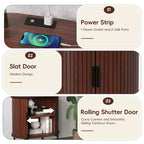 Bestier Mid-Century Modern Sideboard with Sliding Slat Doors, Built-In Power Outlet & USB Ports