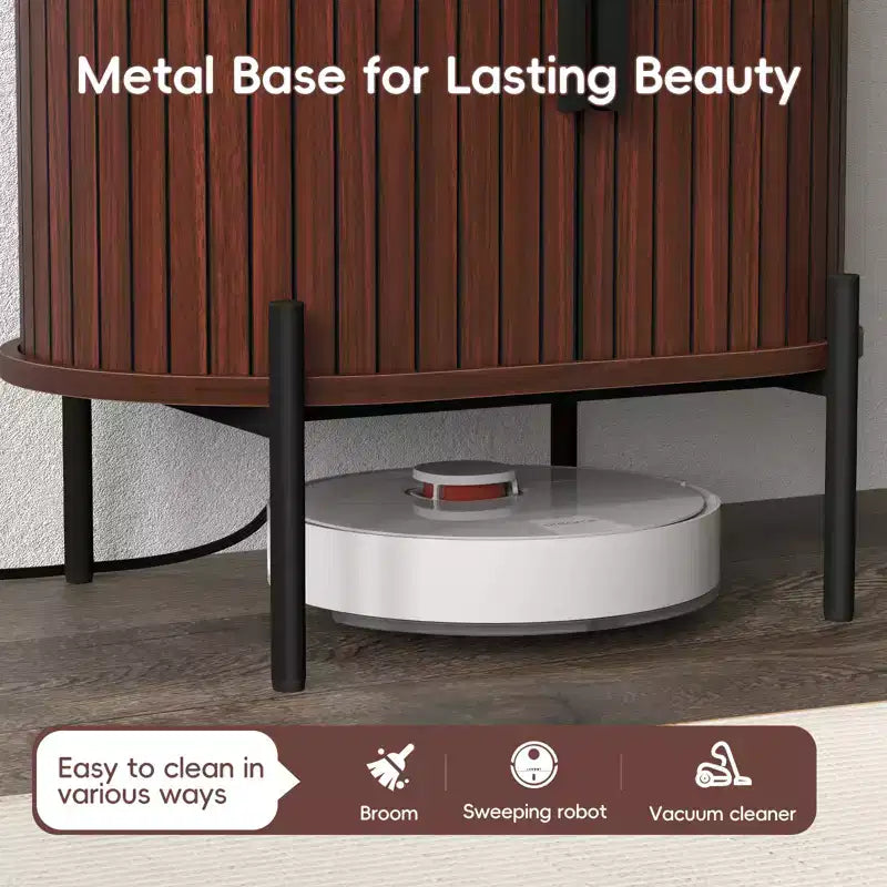 Bestier Mid-Century Modern Sideboard with Sliding Slat Doors, Built-In Power Outlet & USB Ports