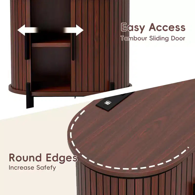 Bestier Mid-Century Modern Sideboard with Sliding Slat Doors, Built-In Power Outlet & USB Ports