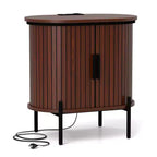 Bestier Mid-Century Modern Sideboard with Sliding Slat Doors, Built-In Power Outlet & USB Ports