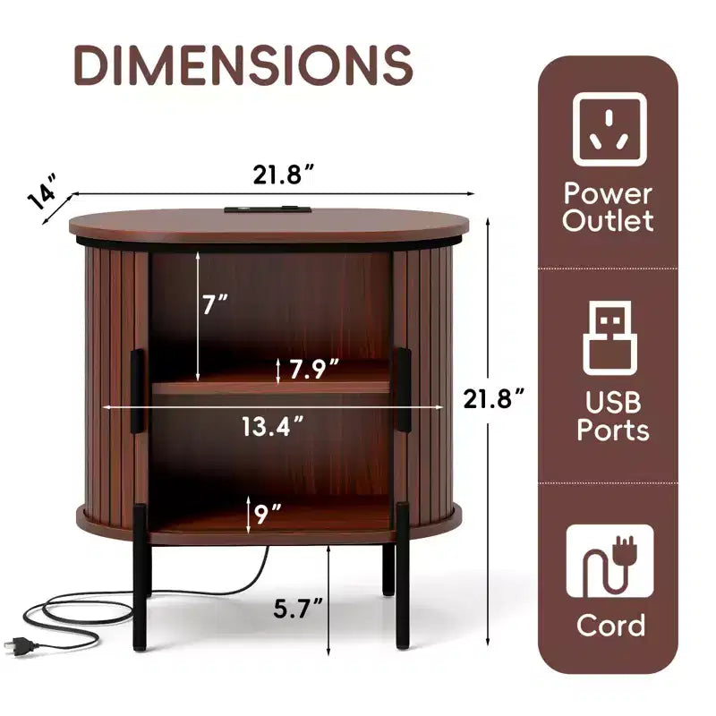 Bestier Mid-Century Modern Sideboard with Sliding Slat Doors, Built-In Power Outlet & USB Ports