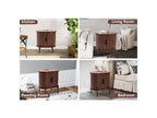 Bestier Mid-Century Modern Sideboard with Sliding Slat Doors, Built-In Power Outlet & USB Ports