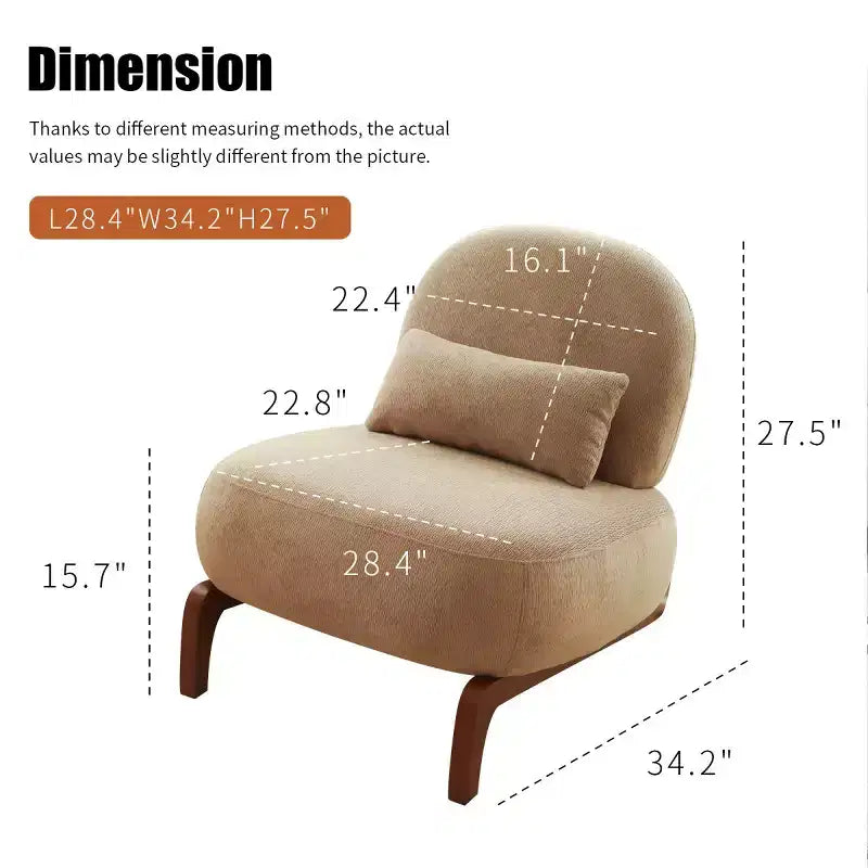 Modern Cute Upholstered Accent Chair, Comfy Armless Reading Chair for Living Room, Bedroom, Apartment, or Balcony-Panipeachy