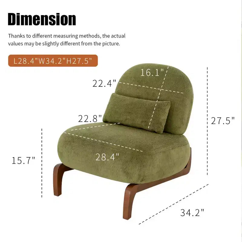 Modern Cute Upholstered Accent Chair, Comfy Armless Reading Chair for Living Room, Bedroom, Apartment, or Balcony-Panipeachy