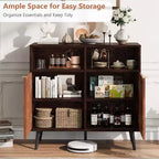 Kitchen Buffet Storage Cabinet with Barn Doors, 31.5 Farmhouse Rustic Wooden Sideboard Buffet with Storage Open Compartments for Entry, Living Room
