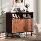 Kitchen Buffet Storage Cabinet with Barn Doors, 31.5 Farmhouse Rustic Wooden Sideboard Buffet with Storage Open Compartments for Entry, Living Room