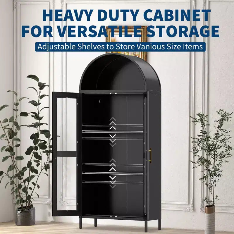 COZONY 73 Tall Arched Pantry Cabinet with Glass Doors, 2 Adjustable Shelves for Kitchen, Living & Dining Room