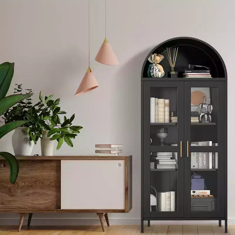 COZONY 73 Tall Arched Pantry Cabinet with Glass Doors, 2 Adjustable Shelves for Kitchen, Living & Dining Room
