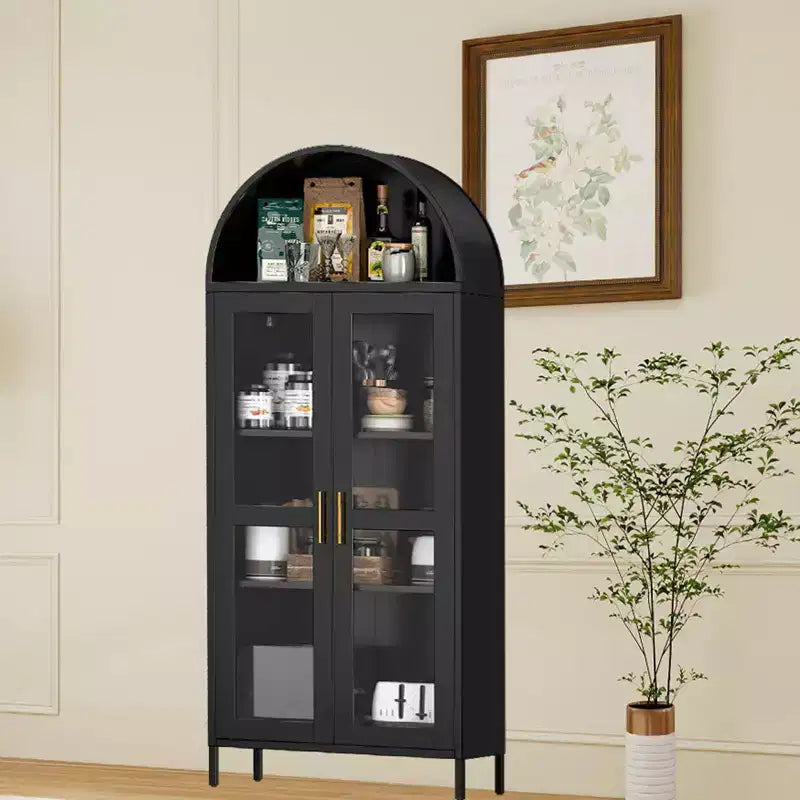 COZONY 73 Tall Arched Pantry Cabinet with Glass Doors, 2 Adjustable Shelves for Kitchen, Living & Dining Room