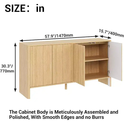 58 Inch Sideboard Buffet Cabinet, Modern Fluted Coffee Bar Cupboard Storage Cabinet with 4 Doors and Adjustable Shelves for Kitchen Entryway