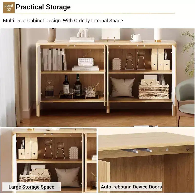58 Inch Sideboard Buffet Cabinet, Modern Fluted Coffee Bar Cupboard Storage Cabinet with 4 Doors and Adjustable Shelves for Kitchen Entryway