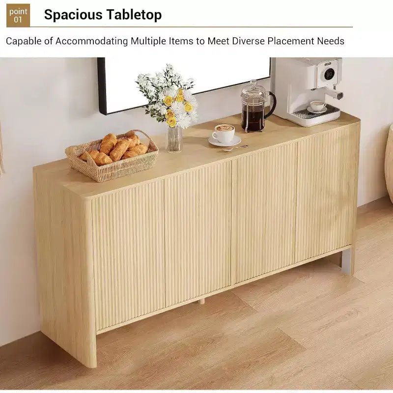 58 Inch Sideboard Buffet Cabinet, Modern Fluted Coffee Bar Cupboard Storage Cabinet with 4 Doors and Adjustable Shelves for Kitchen Entryway