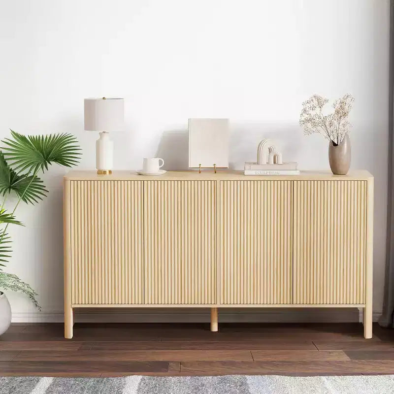 58 Inch Sideboard Buffet Cabinet, Modern Fluted Coffee Bar Cupboard Storage Cabinet with 4 Doors and Adjustable Shelves for Kitchen Entryway