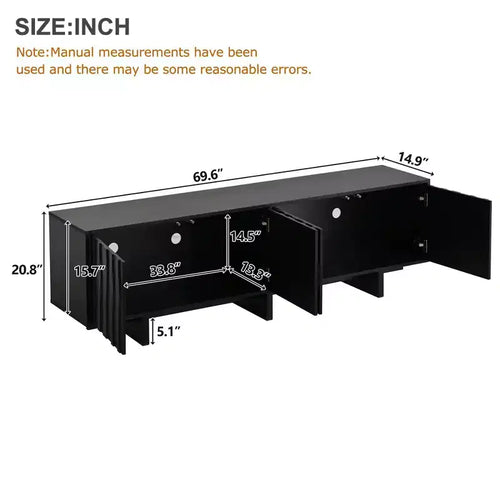 70in TV Stand for TVs up to 75, Retro Style Wood Grain TV Stand with Wavy Door Design, Media Console with Spacious Dual-Cabinet Storage