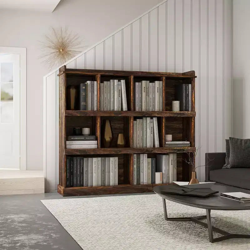 10 Cube Tall Bookcase, Freestanding Cubicle Storage Shelf Vintage Industrial Bookcase for Living Room Bedroom Office