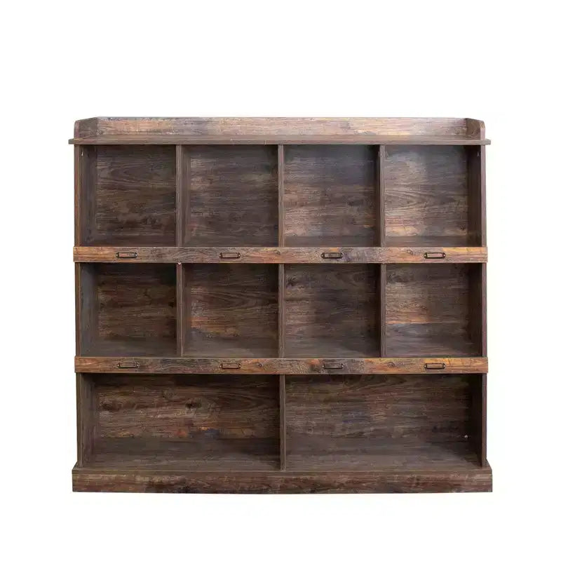 10 Cube Tall Bookcase, Freestanding Cubicle Storage Shelf Vintage Industrial Bookcase for Living Room Bedroom Office