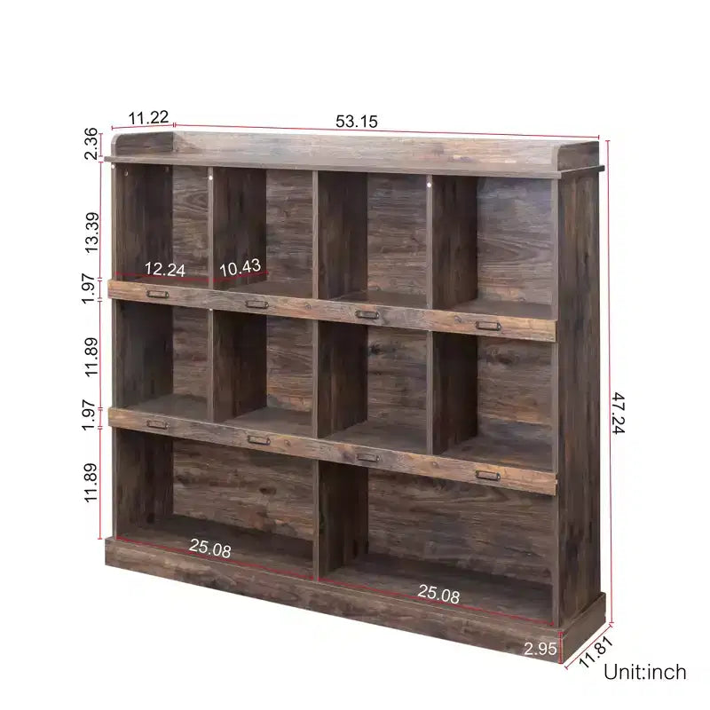10 Cube Tall Bookcase, Freestanding Cubicle Storage Shelf Vintage Industrial Bookcase for Living Room Bedroom Office