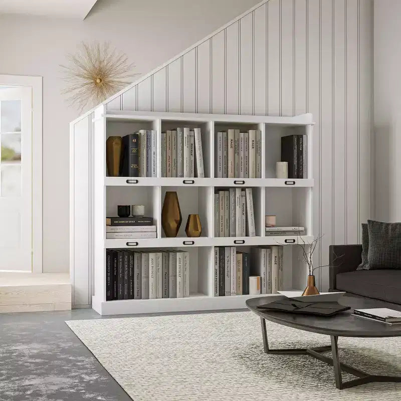 10 Cube Tall Bookcase, Freestanding Cubicle Storage Shelf Vintage Industrial Bookcase for Living Room Bedroom Office