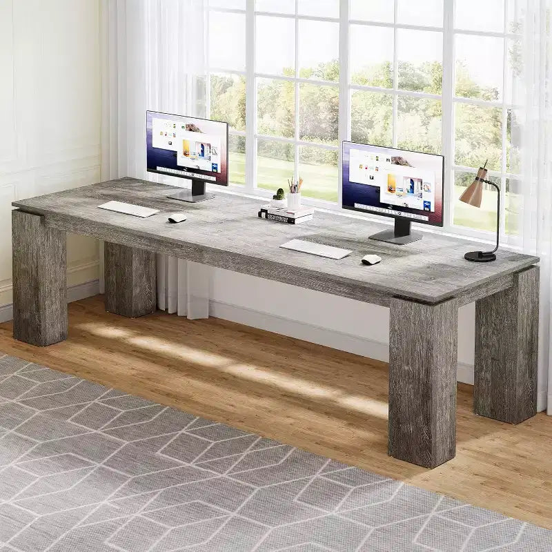 Lantine 86-Inch Two-Person Desk, Modern Double Computer Workstation and Extra Long Table for Home Office