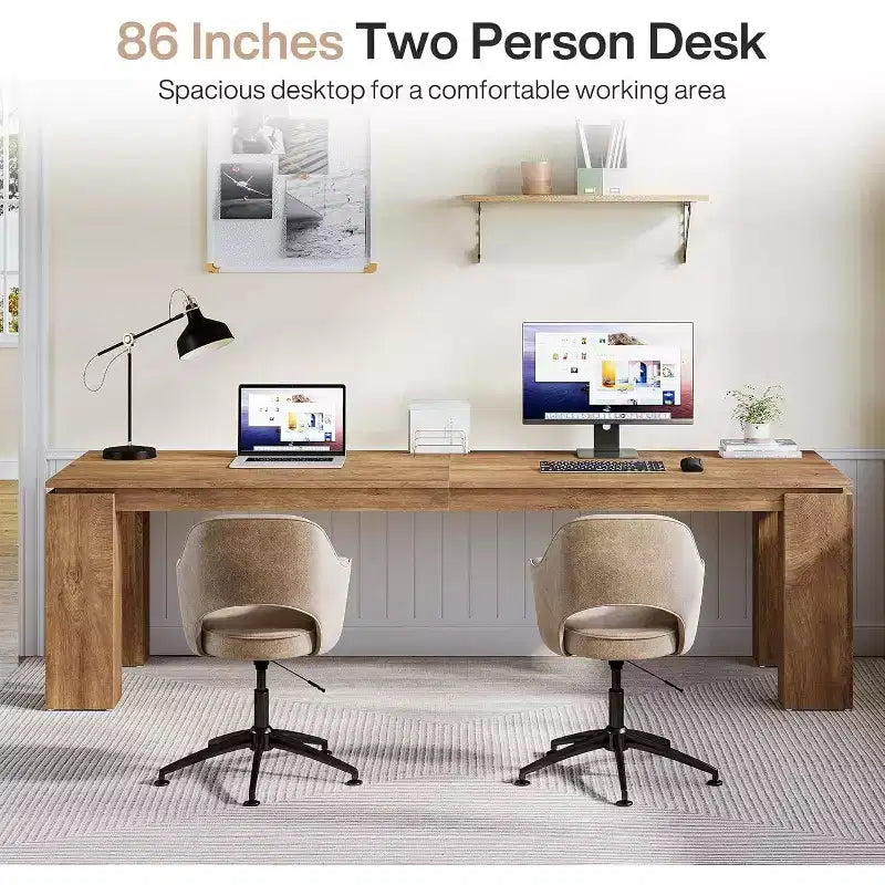 Lantine 86-Inch Two-Person Desk, Modern Double Computer Workstation and Extra Long Table for Home Office