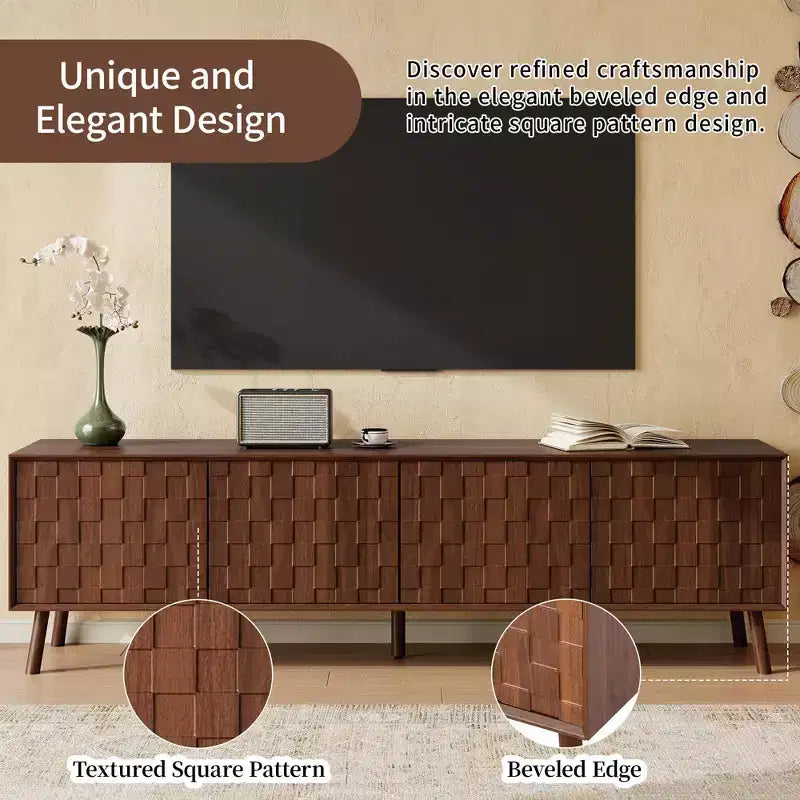JVNOXK 70inch Modern TV Stand for TVs up to 80 inches for Living Room, Entertainment Center with Solid Wood Legs, Soft Closing Hinges