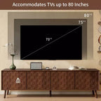 JVNOXK 70inch Modern TV Stand for TVs up to 80 inches for Living Room, Entertainment Center with Solid Wood Legs, Soft Closing Hinges