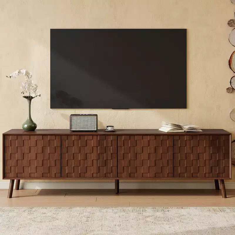 JVNOXK 70inch Modern TV Stand for TVs up to 80 inches for Living Room, Entertainment Center with Solid Wood Legs, Soft Closing Hinges