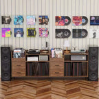 JVNOXK Medieval Modern Style Record Rack with Drawers Combined storage functionality, holds over 500 albums Sturdy wood and metal audio cabinet