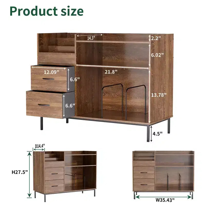 JVNOXK Medieval Modern Style Record Rack with Drawers Combined storage functionality, holds over 500 albums Sturdy wood and metal audio cabinet