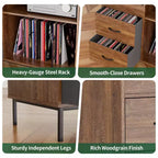 JVNOXK Medieval Modern Style Record Rack with Drawers Combined storage functionality, holds over 500 albums Sturdy wood and metal audio cabinet