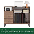 JVNOXK Medieval Modern Style Record Rack with Drawers Combined storage functionality, holds over 500 albums Sturdy wood and metal audio cabinet