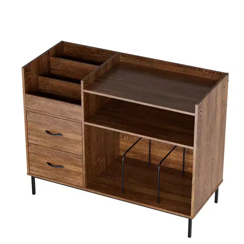 JVNOXK Medieval Modern Style Record Rack with Drawers Combined storage functionality, holds over 500 albums Sturdy wood and metal audio cabinet