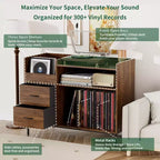 JVNOXK Medieval Modern Style Record Rack with Drawers Combined storage functionality, holds over 500 albums Sturdy wood and metal audio cabinet