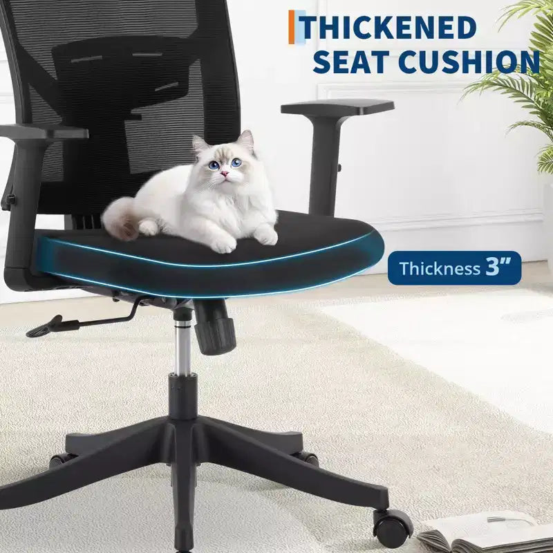 Acekool Black Ergonomic Mesh Office Chair with Adjustable Support for Home and Office