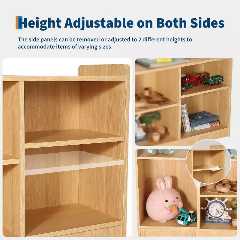 6 Compartment Toy & Book Organizer with Adjustable Dividers, Natural Finish Kids' Bookcase for Playrooms & Classrooms