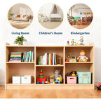 6 Compartment Toy & Book Organizer with Adjustable Dividers, Natural Finish Kids' Bookcase for Playrooms & Classrooms